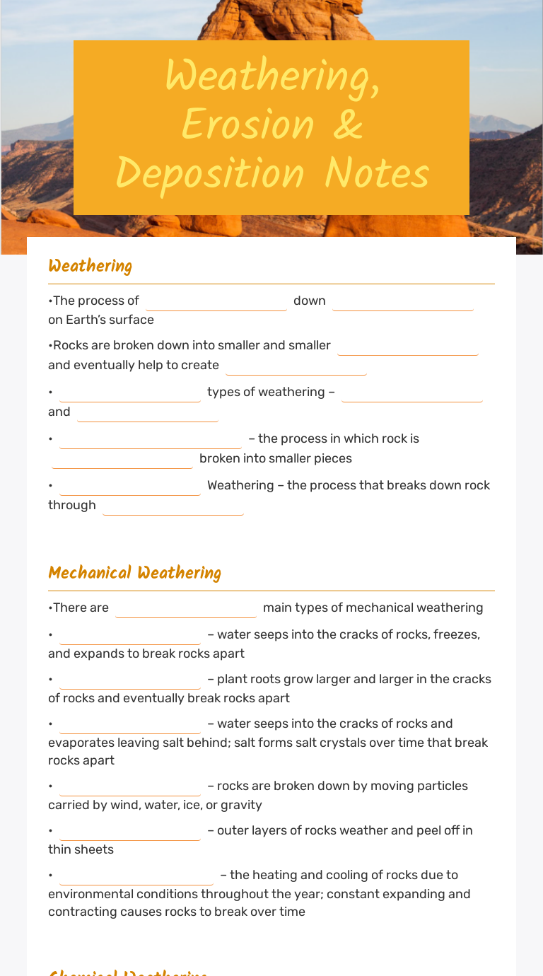 Weathering Erosion Deposition Notes Interactive Worksheet By Anna Orio Wizer Me