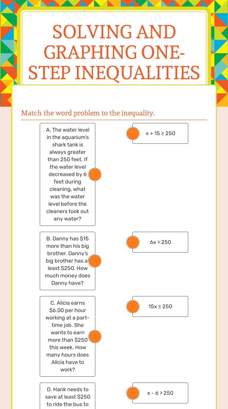 Solving and graphing one-Step Inequalities  Interactive Worksheet Within Solving One Step Inequalities Worksheet
