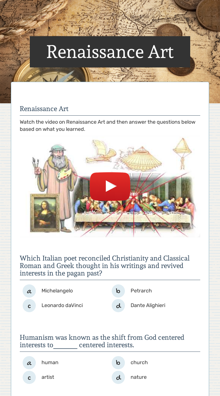 Renaissance Art worksheet preview image