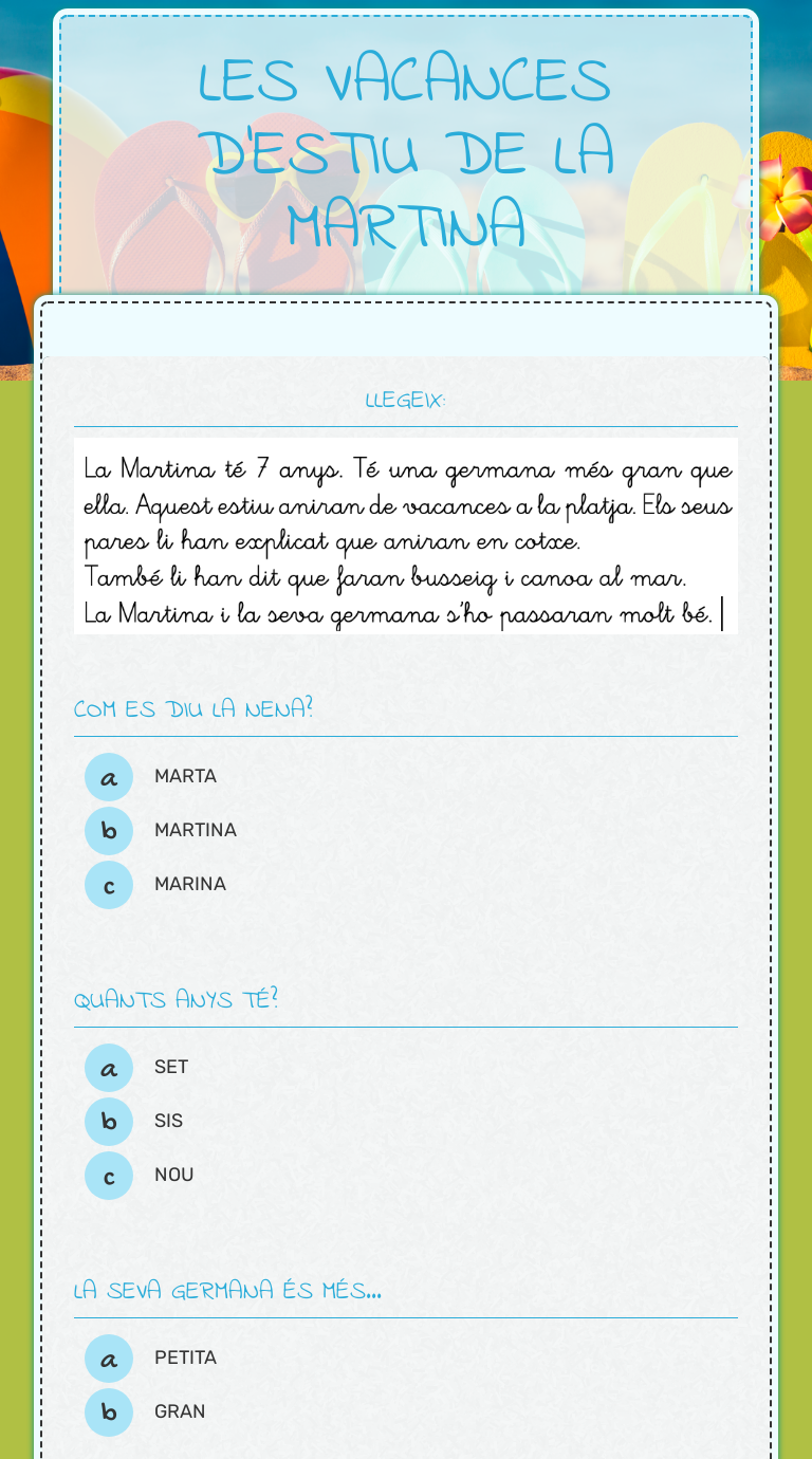 LES VACANCES D'ESTIU DE LA MARTINA worksheet preview image