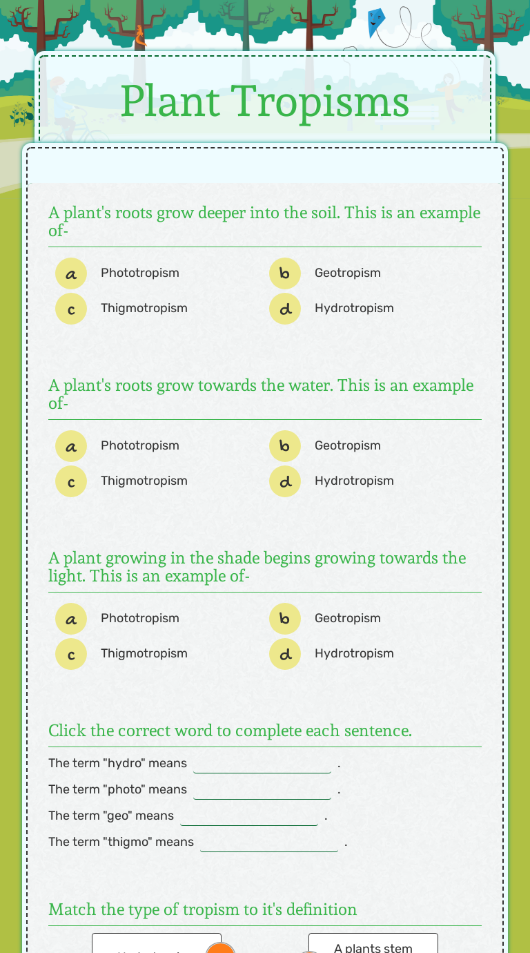 Plant Tropisms | Interactive Worksheet By Lisa Maldonado | Wizer.me