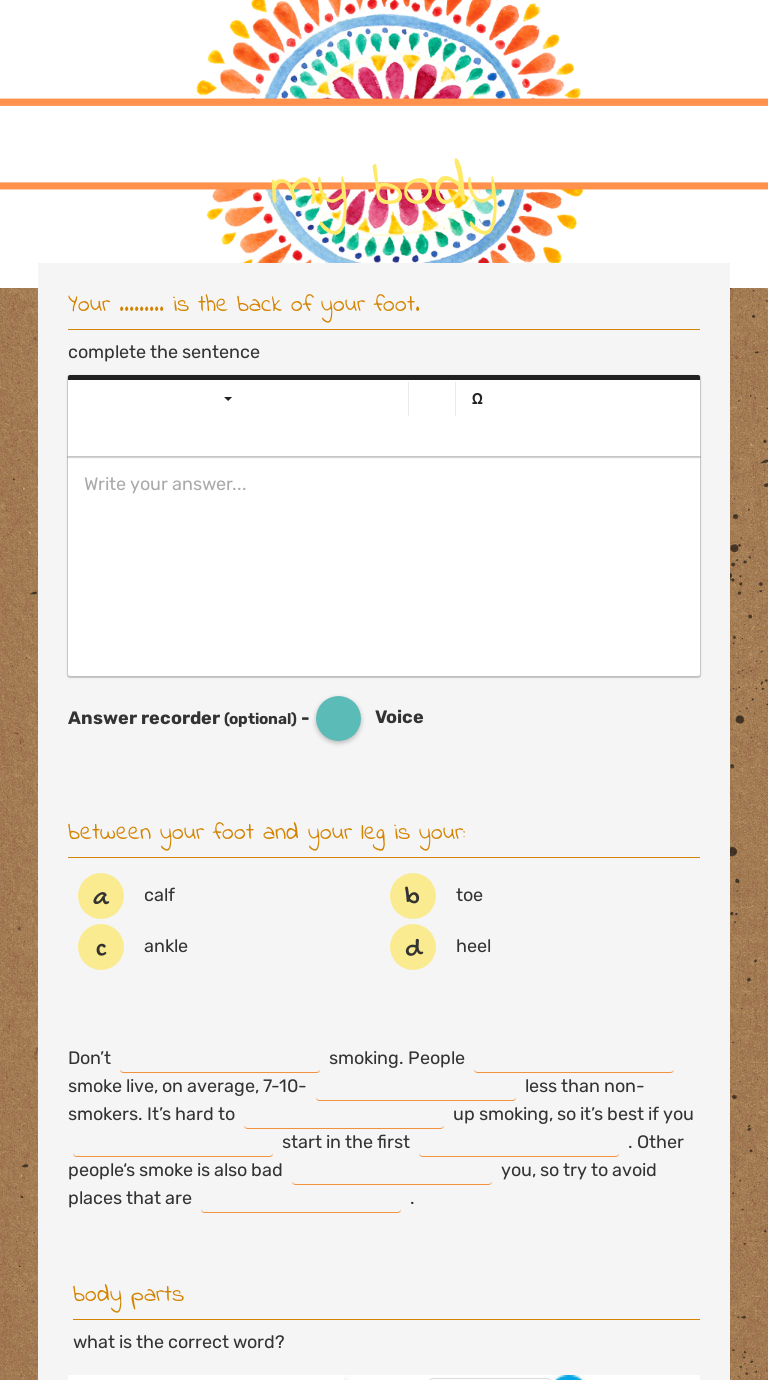 my body worksheet preview image