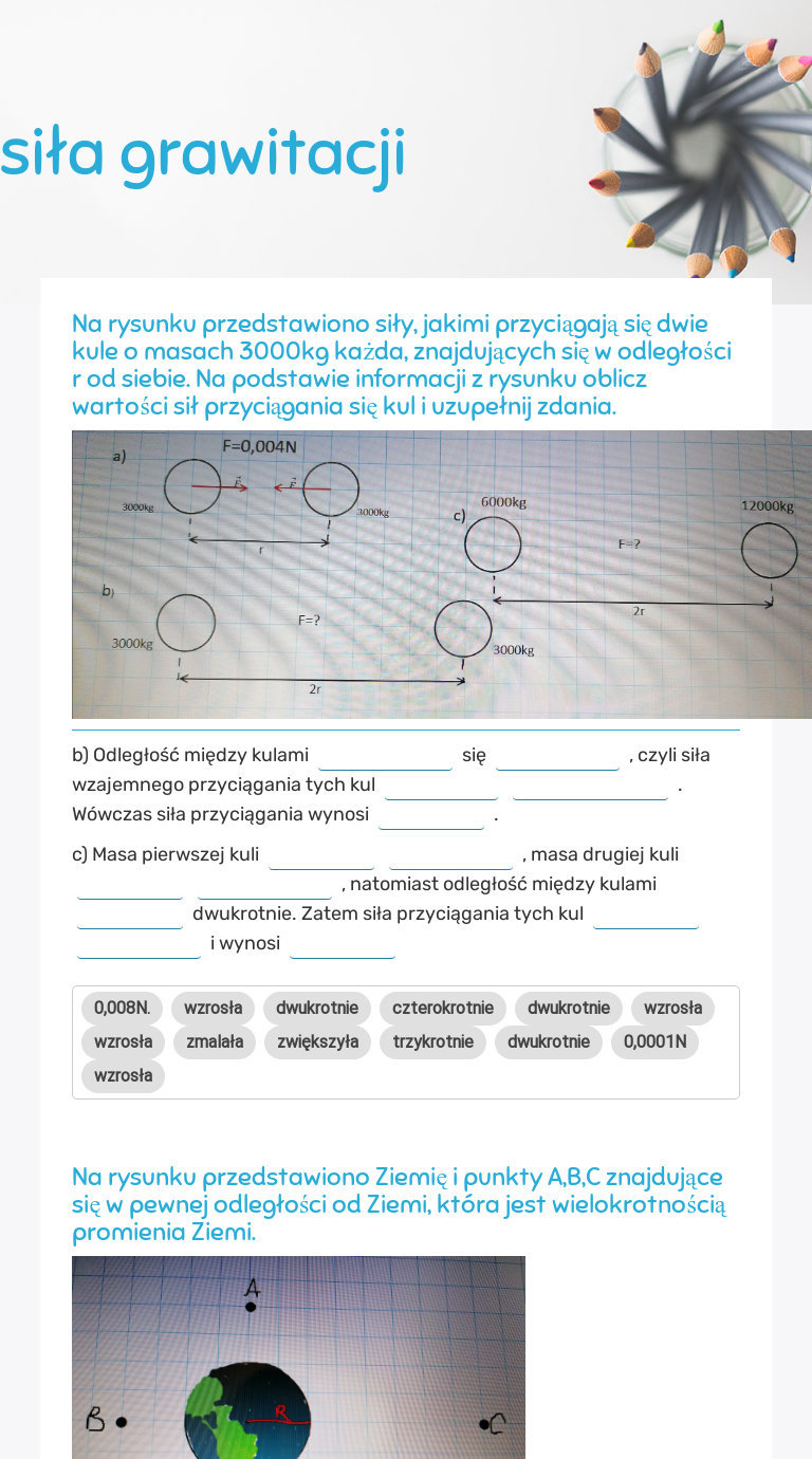 siła grawitacji worksheet preview image