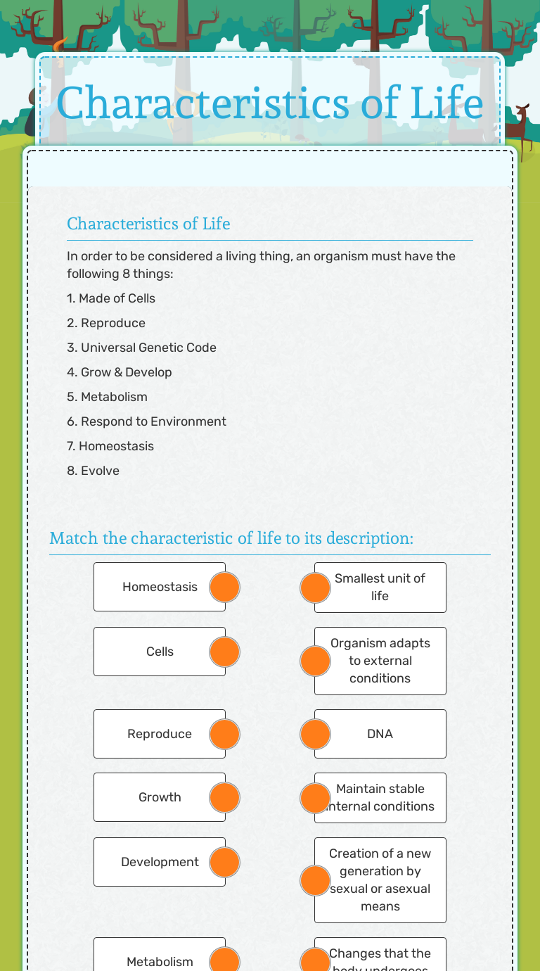 Characteristics Of Life Worksheet