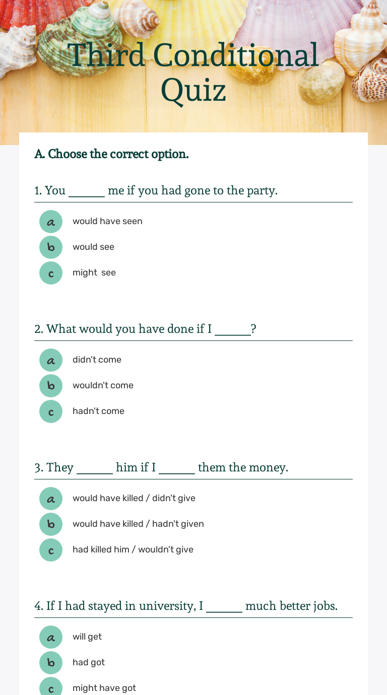 Third Conditional Quiz | Interactive Worksheet By Filipa Rogeiro | Wizer.me