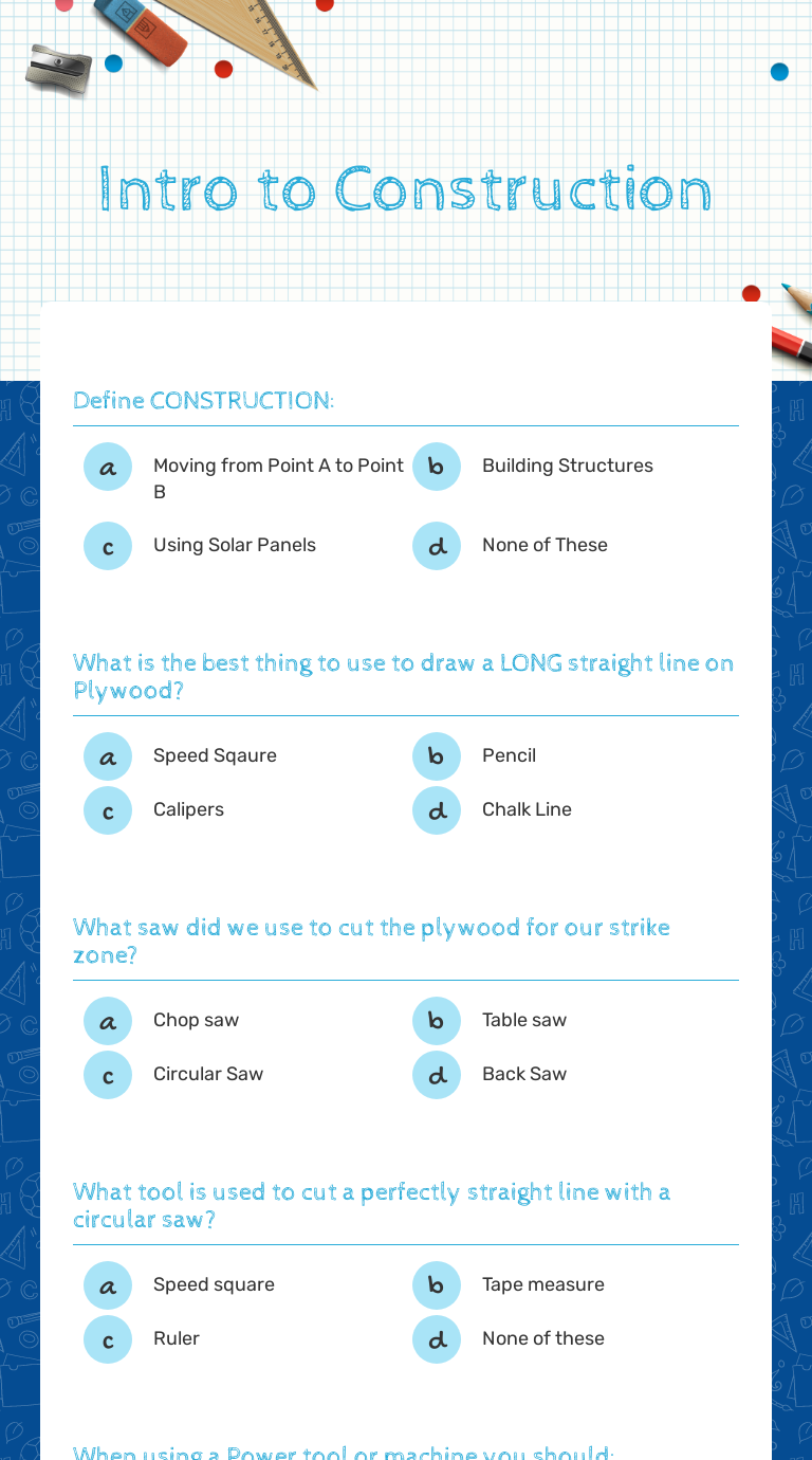 Intro to Construction Interactive Worksheet by Todd DeSoto Wizer.me