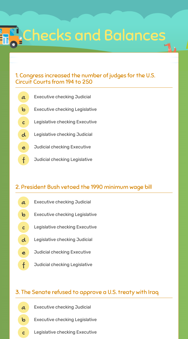 checks and balances worksheet