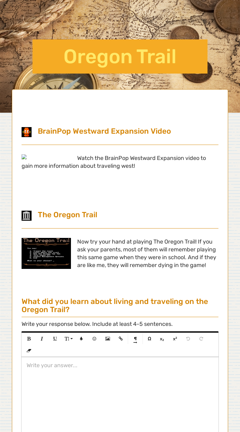 Oregon Trail Supply List Worksheet