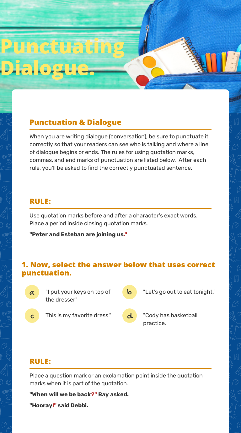 Punctuating Dialogue. worksheet preview image