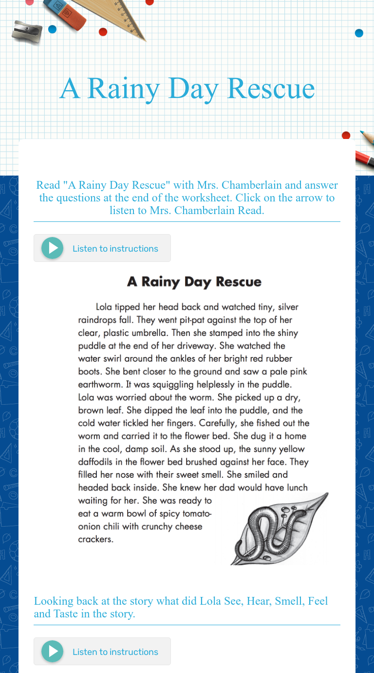 A Rainy Day Rescue worksheet preview image