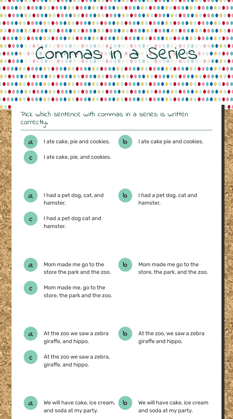 Commas in a Series Grade 3 worksheet preview