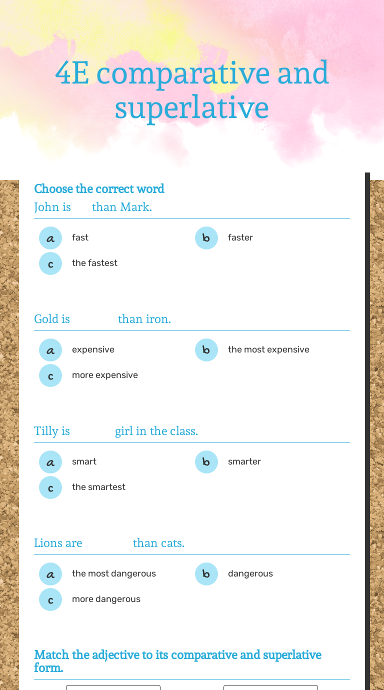 4E comparative and superlative worksheet preview image