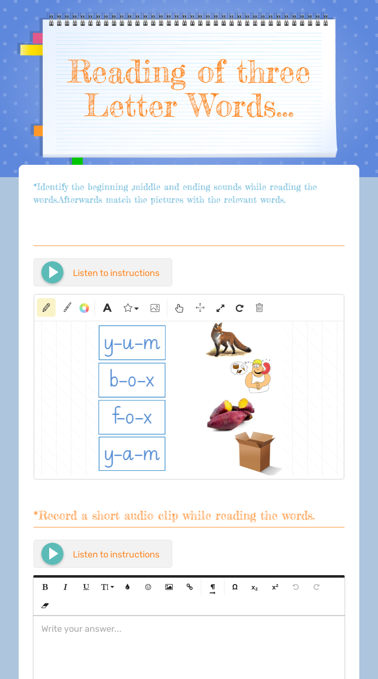 Reading of three Letter Words... Preschool worksheet preview