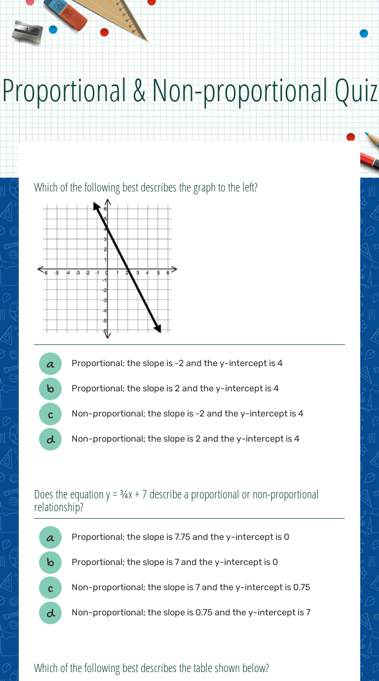 Proportional & Non-proportional Quiz  Interactive Worksheet by Within Proportional And Nonproportional Relationships Worksheet