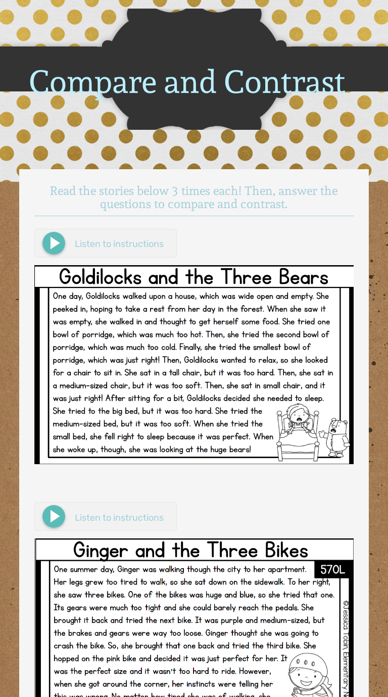 Compare and Contrast worksheet preview image