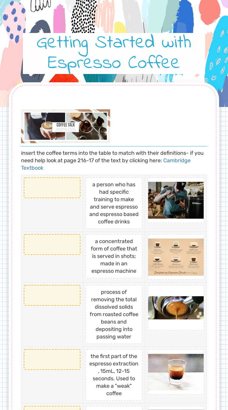 Getting Started with Espresso Coffee Interactive Worksheet by Amie