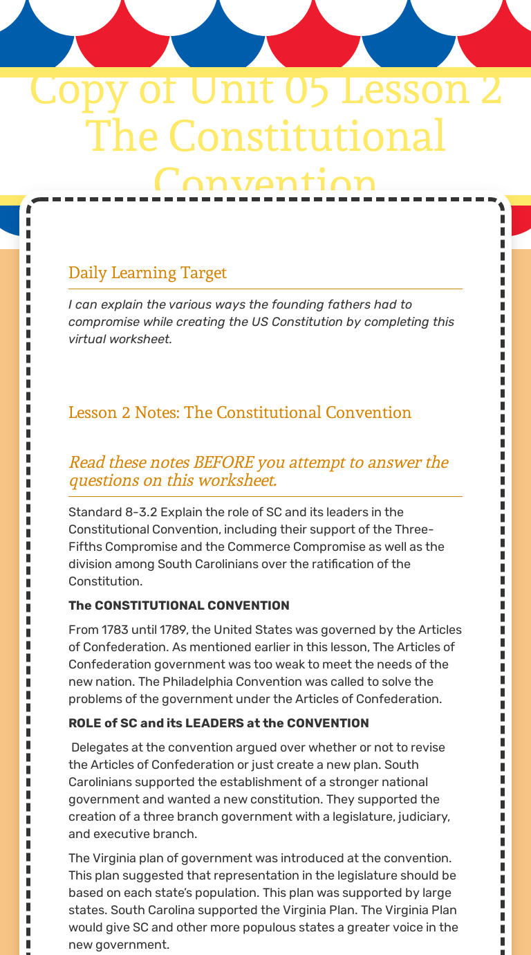 Copy of Unit 233 Lesson 23 The Constitutional Convention With Ratifying The Constitution Worksheet Answers