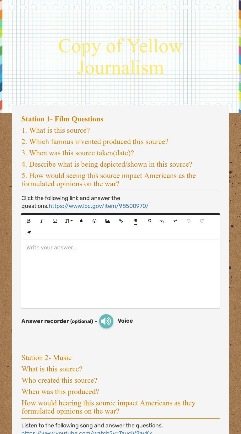Copy of Yellow Journalism Interactive Worksheet by Thessalonica