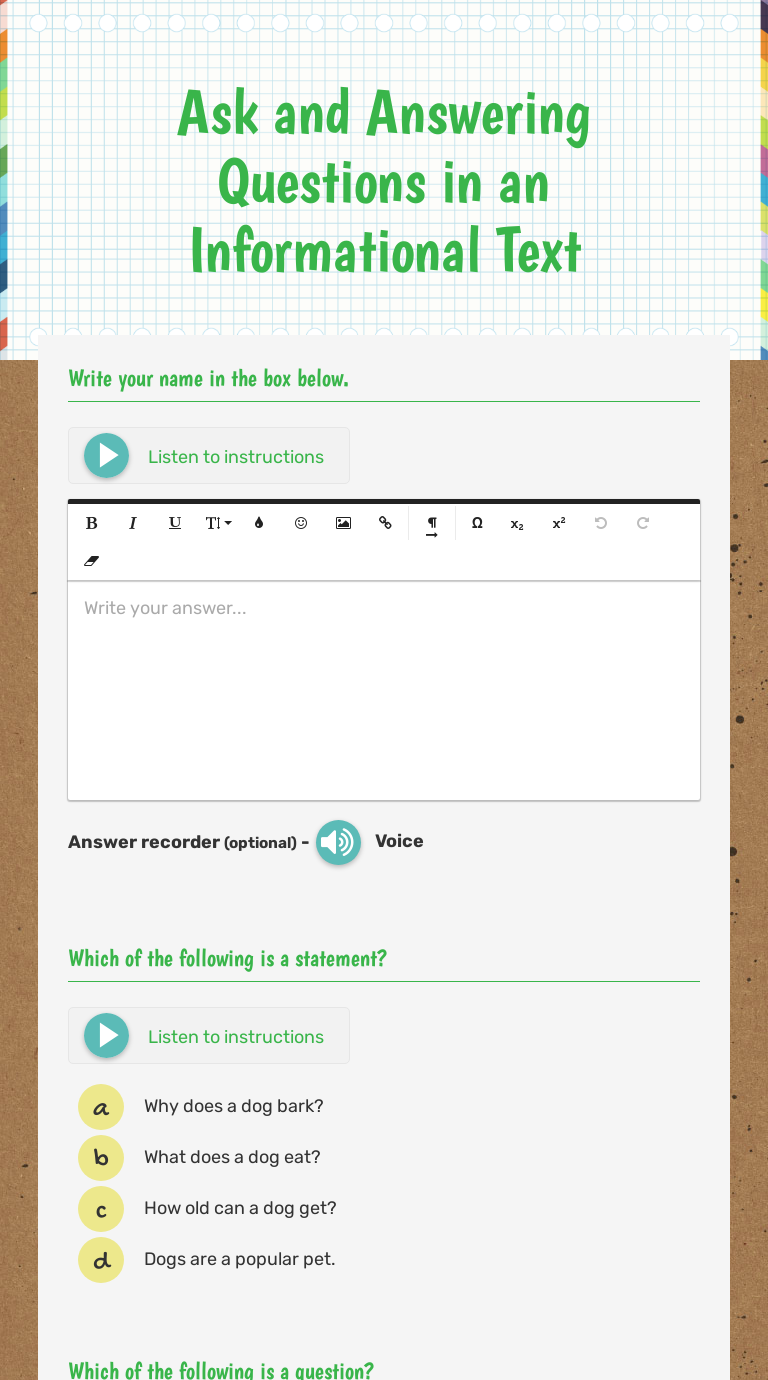 Ask and Answering Questions in an Informational Text Grade 2 worksheet preview