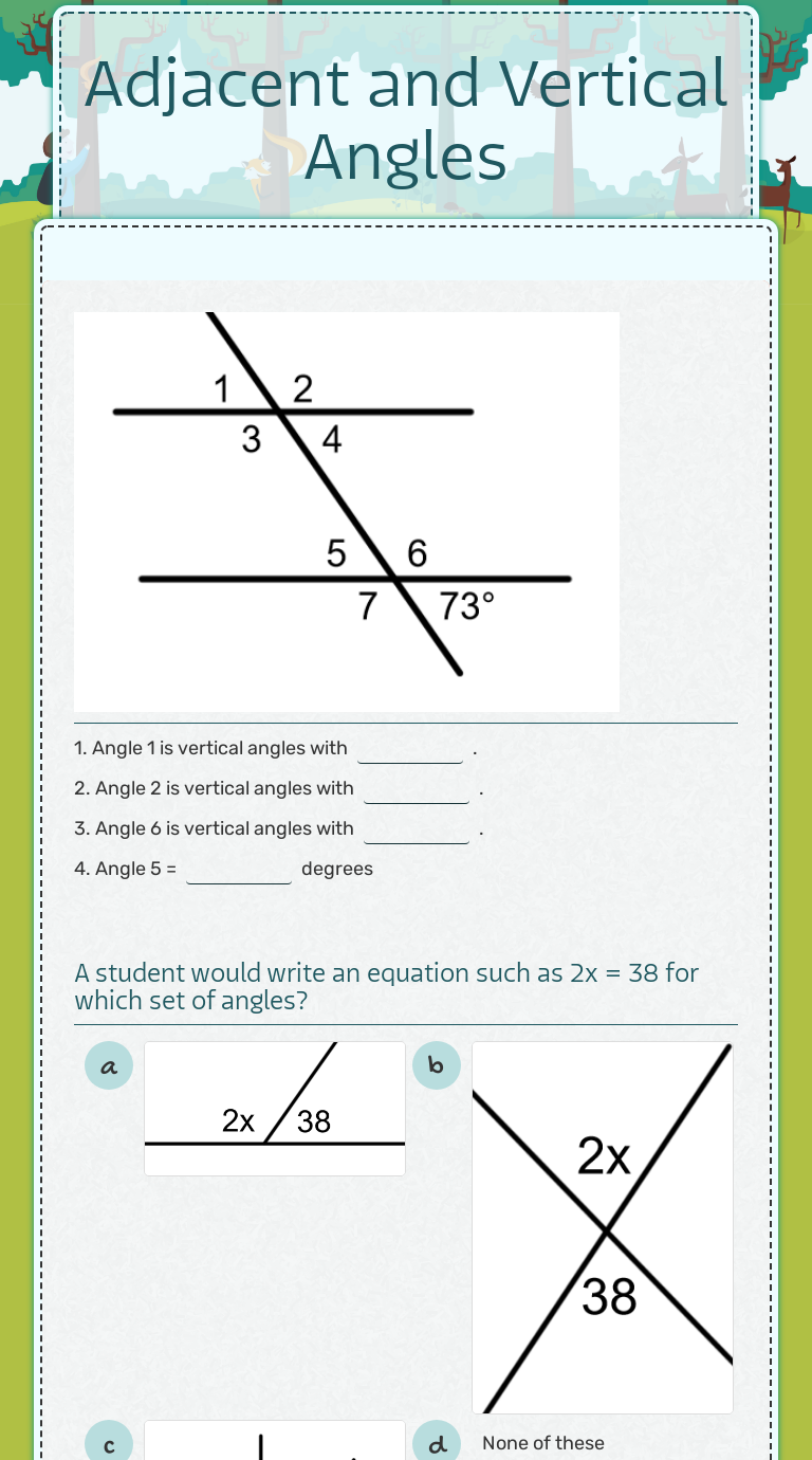 Adjacent and Vertical Angles Grade 10 worksheet preview