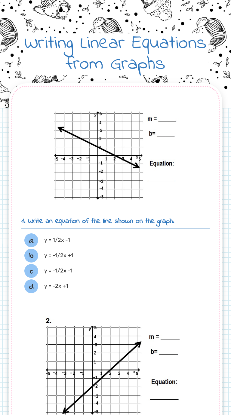 Writing Linear Equations from Graphs  Interactive Worksheet by Intended For Writing Equations From Graphs Worksheet