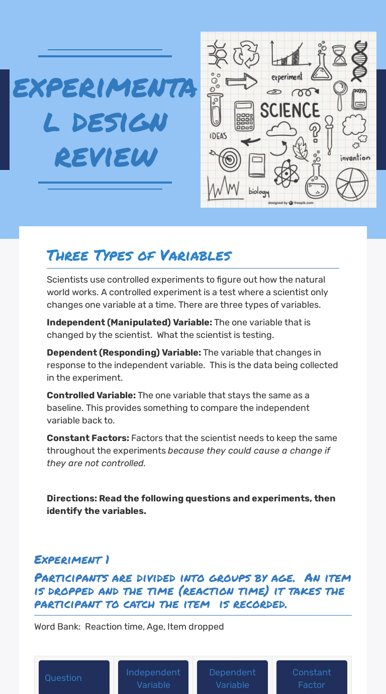 experimental design review worksheet