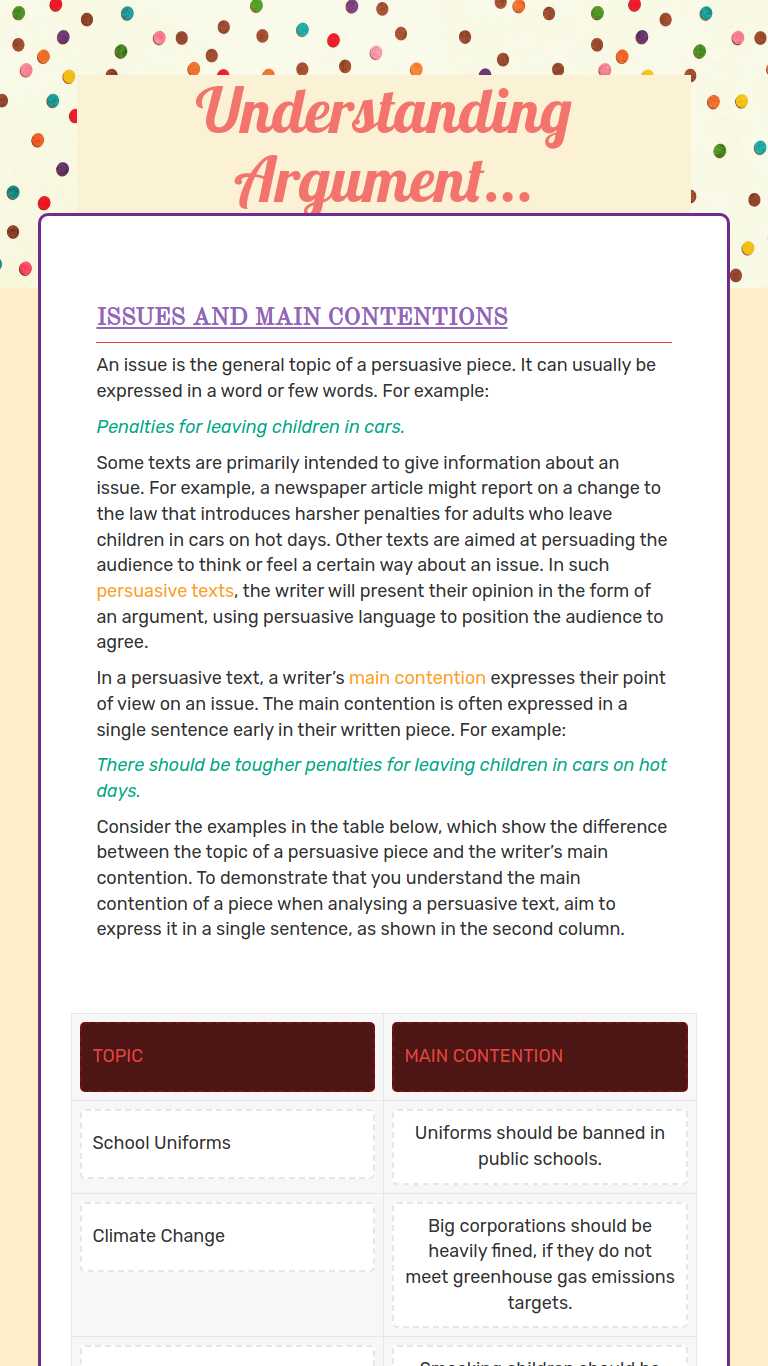 Understanding           Argument... worksheet preview image