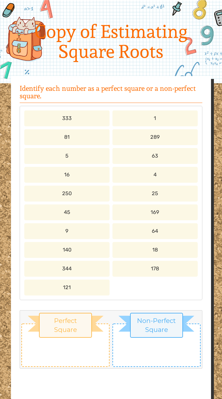 Copy of Estimating Square Roots | Interactive Worksheet by Tiffanie
