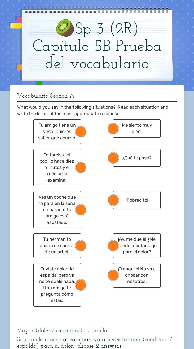 🥝Sp 3 (2R) Capítulo 5B Prueba Del Vocabulario | Interactive Worksheet ...