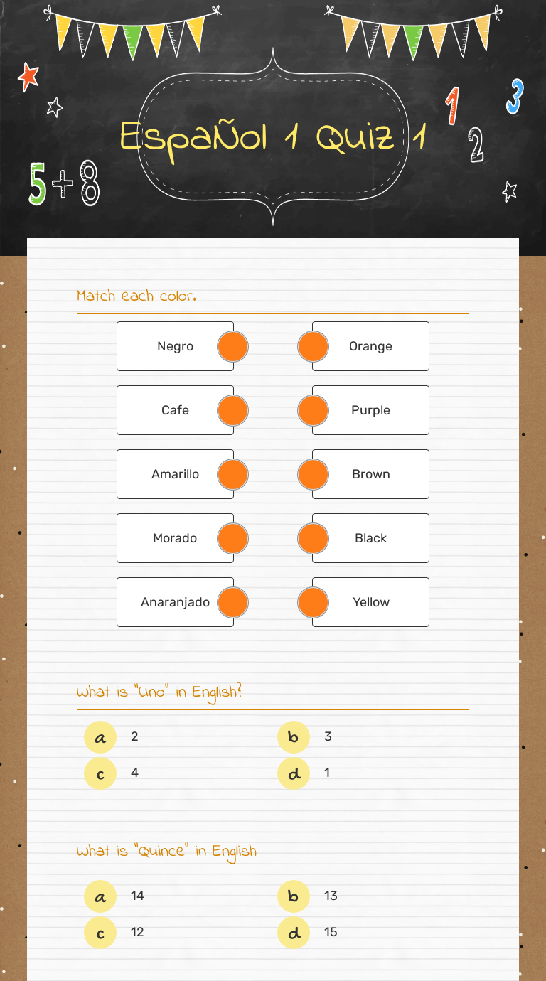 EspaÑol 1 Quiz 1 worksheet preview image