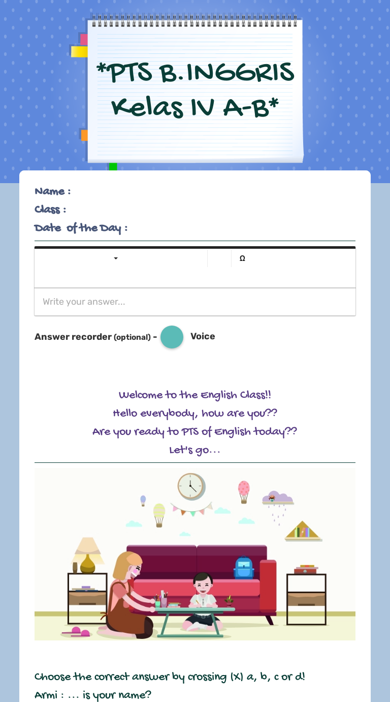 *PTS B.INGGRIS Kelas IV A-B* worksheet preview image