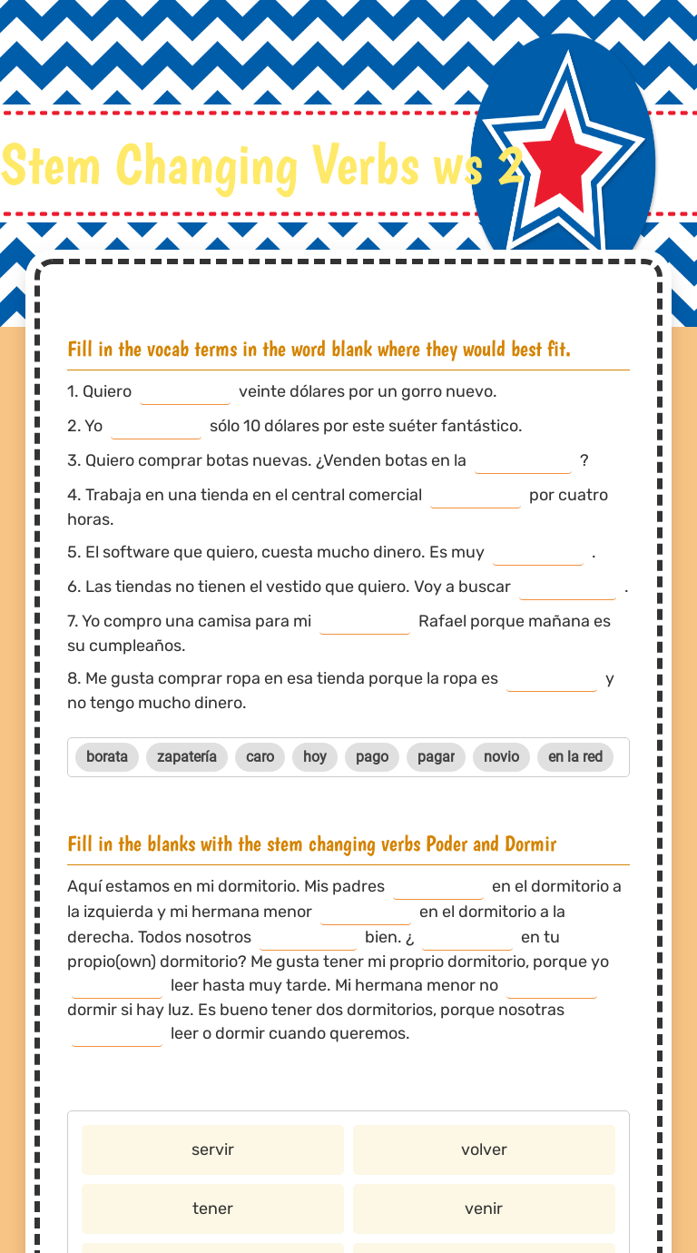 Stem Changing Verbs Ws 2 | Interactive Worksheet By Katie Palmquist ...