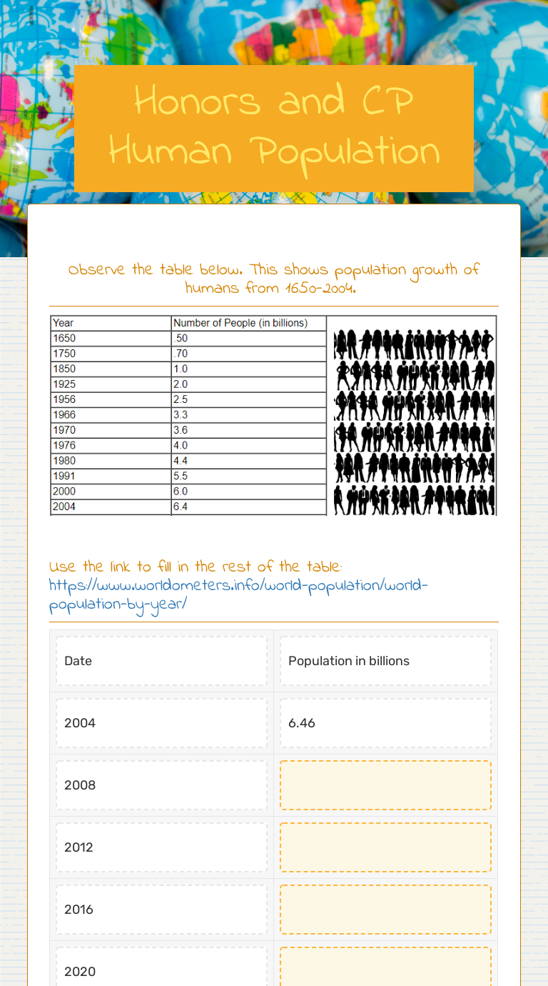 Honors and CP Human Population  Interactive Worksheet by Mark For Human Population Growth Worksheet