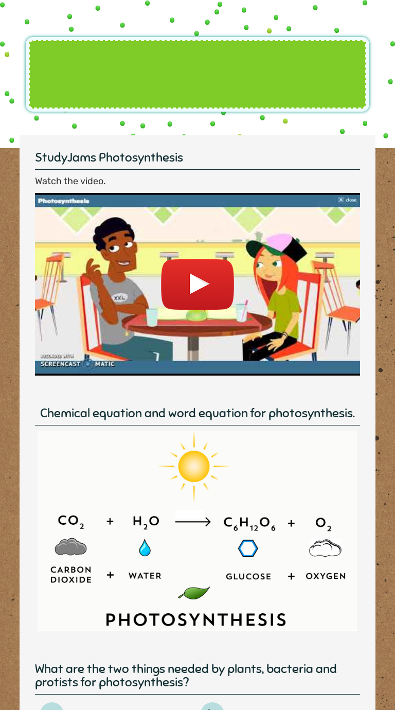 PHOTOSYNTHESIS worksheet preview image