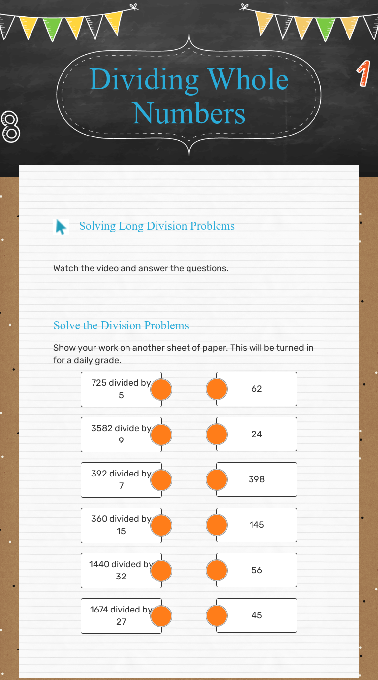 Dividing Whole Numbers Interactive Worksheet By April Johnson Wizer Me