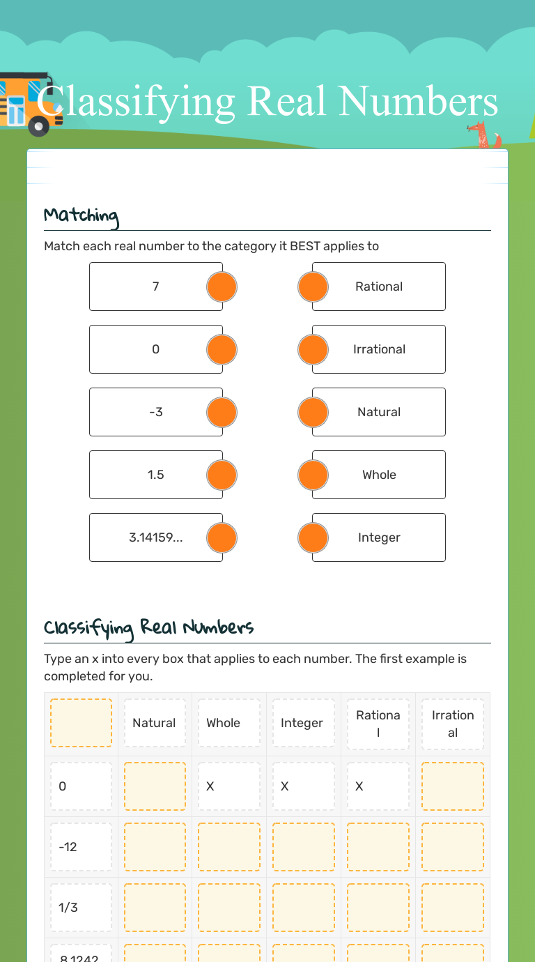 Interactive Worksheets  Wizer.me Within Classify Real Numbers Worksheet