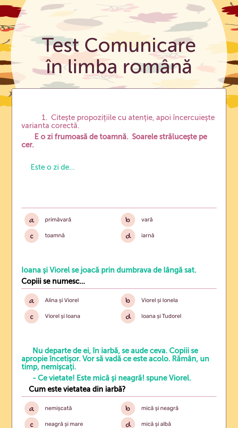 Test
Comunicare în limba română worksheet preview image