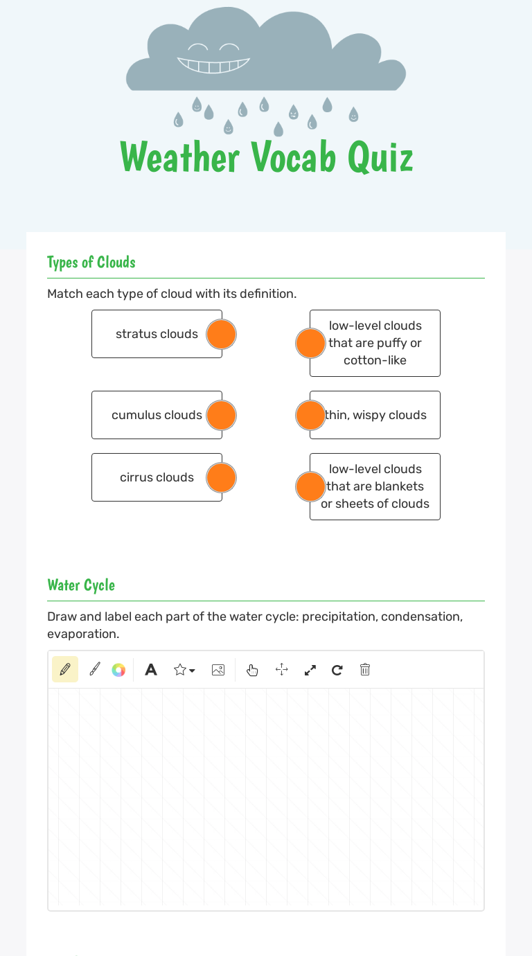 Weather Vocab Quiz | Interactive Worksheet by Stacy Dickinson | Wizer.me