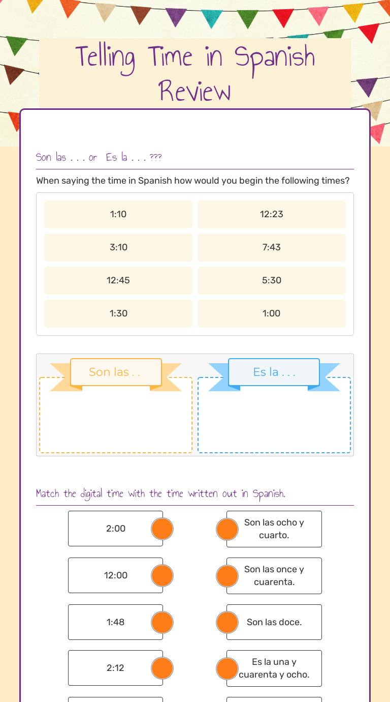 Telling Time in Spanish Review Interactive Worksheet by Shannon