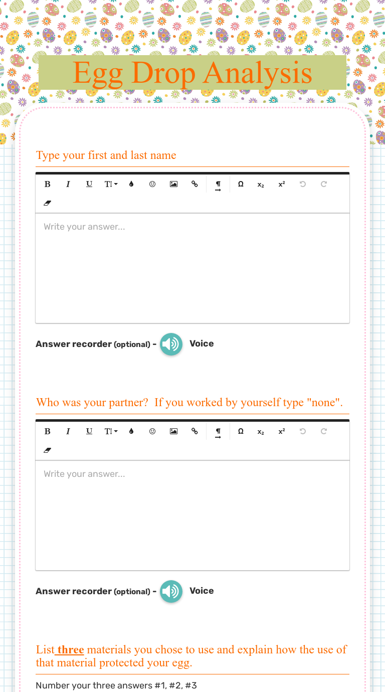 Egg Drop Analysis | Interactive Worksheet by Carrie McDaniel | Wizer.me