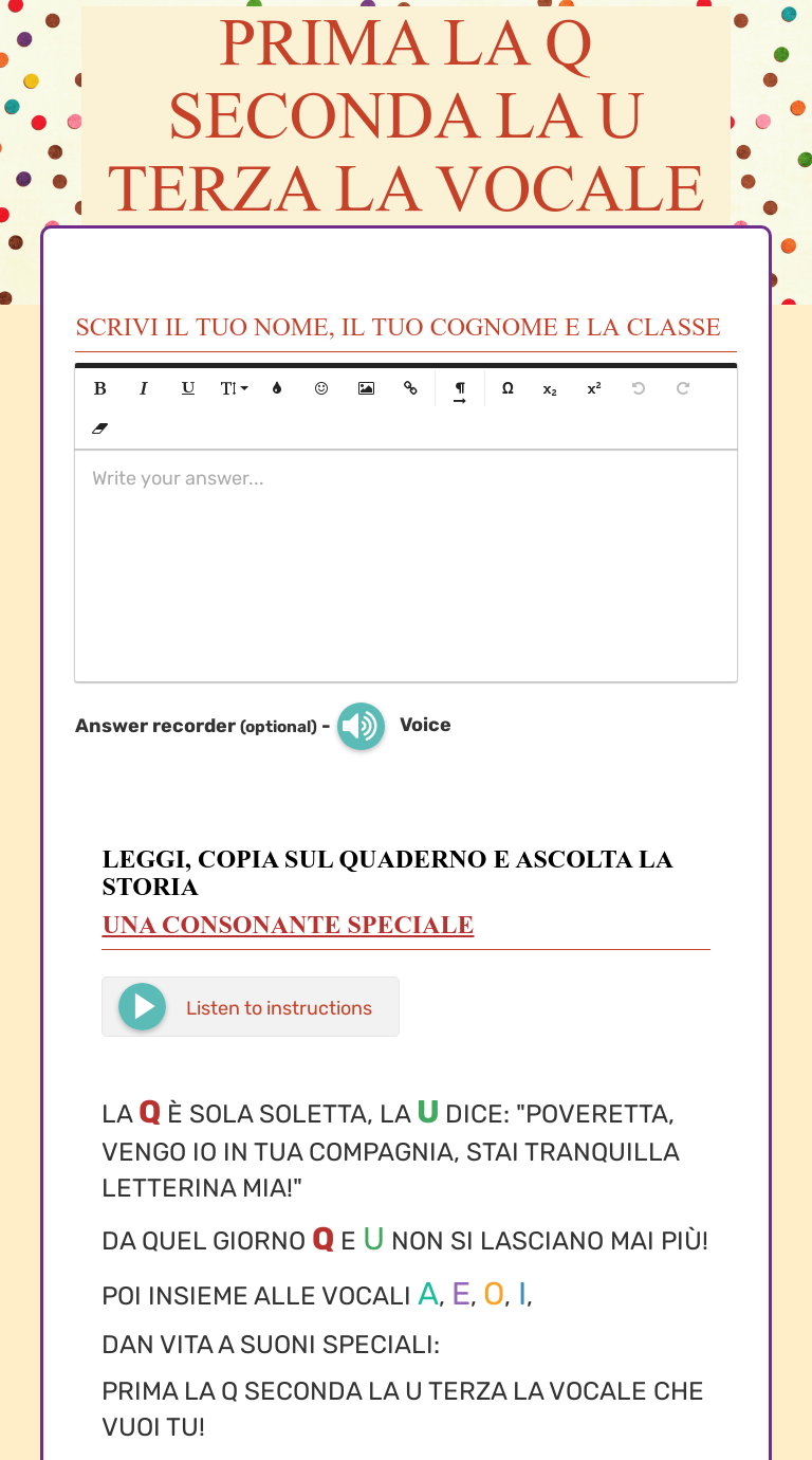 Prima La Q Seconda La U Terza La Vocale Che Vuoi Tu Interactive Worksheet By Matilde Crisci Wizer Me