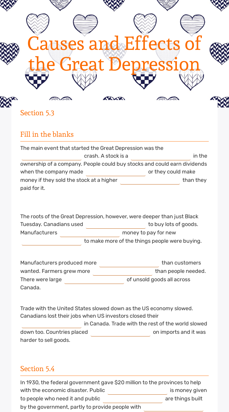 Causes and Effects of the Great Depression | Interactive Worksheet by