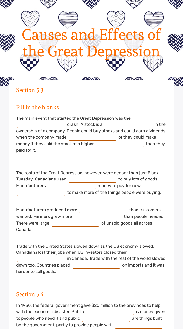 Causes Of The Great Depression Worksheet Answer Key