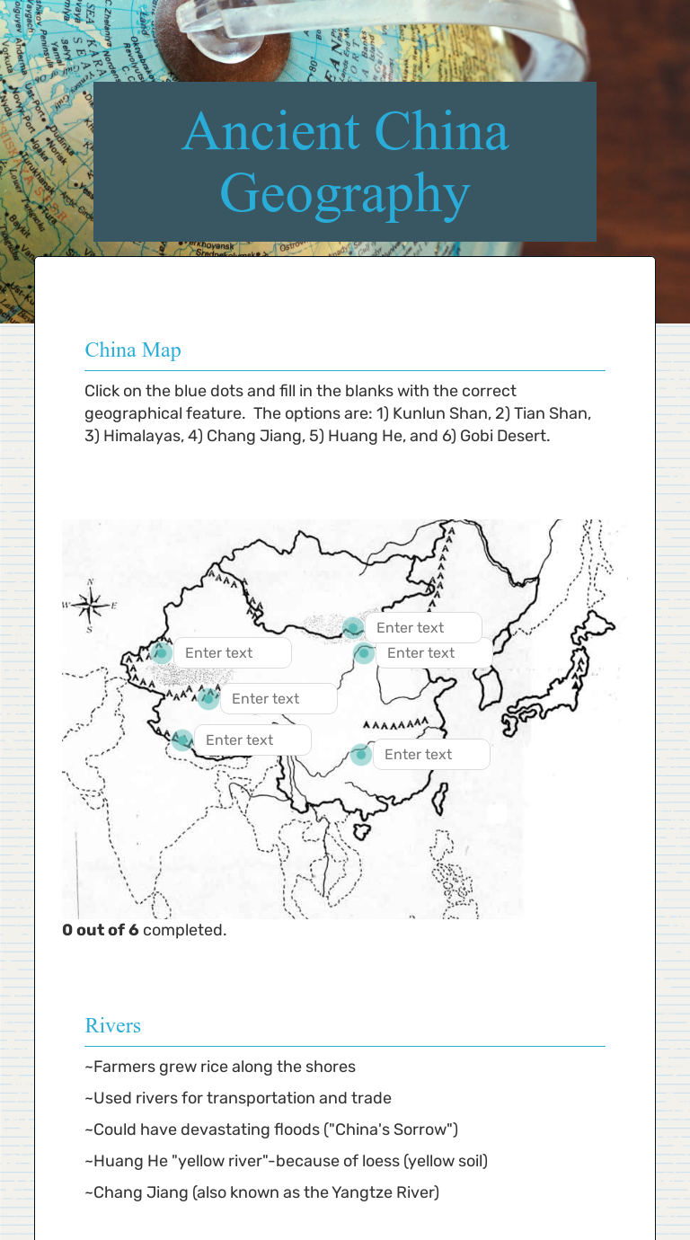 Ancient China Geography Worksheet