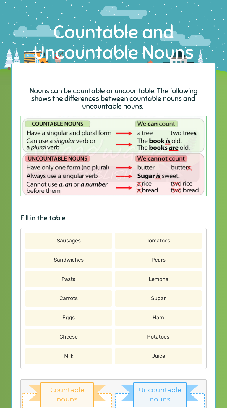 Countable And Uncountable Nouns Interactive Exercise For Year 5 Liveworksheets Com