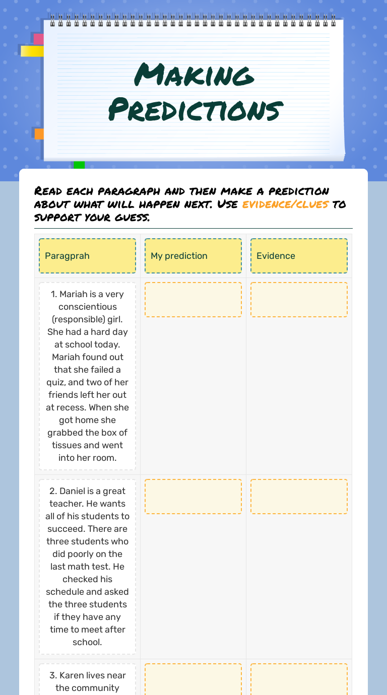 Making Predictions  Interactive Worksheet by Daniel Noll  Wizer.me