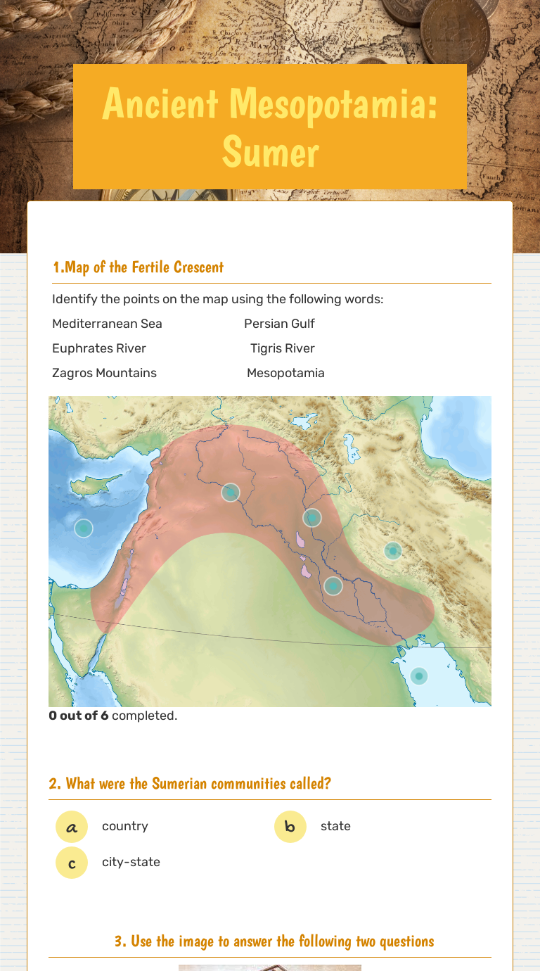 Ancient Mesopotamia: Sumer Grade 6 worksheet preview