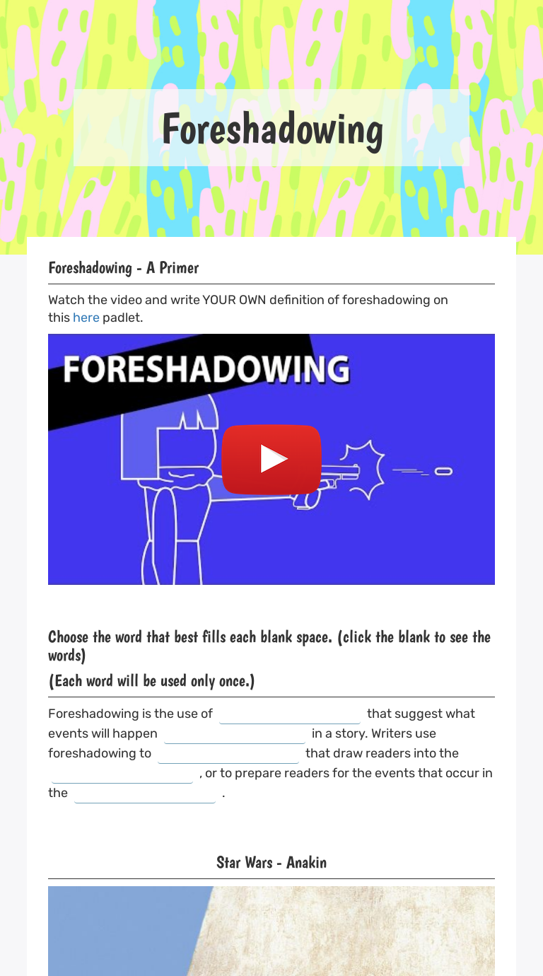 Foreshadowing Interactive Worksheet by Sara Celiberti Wizer.me