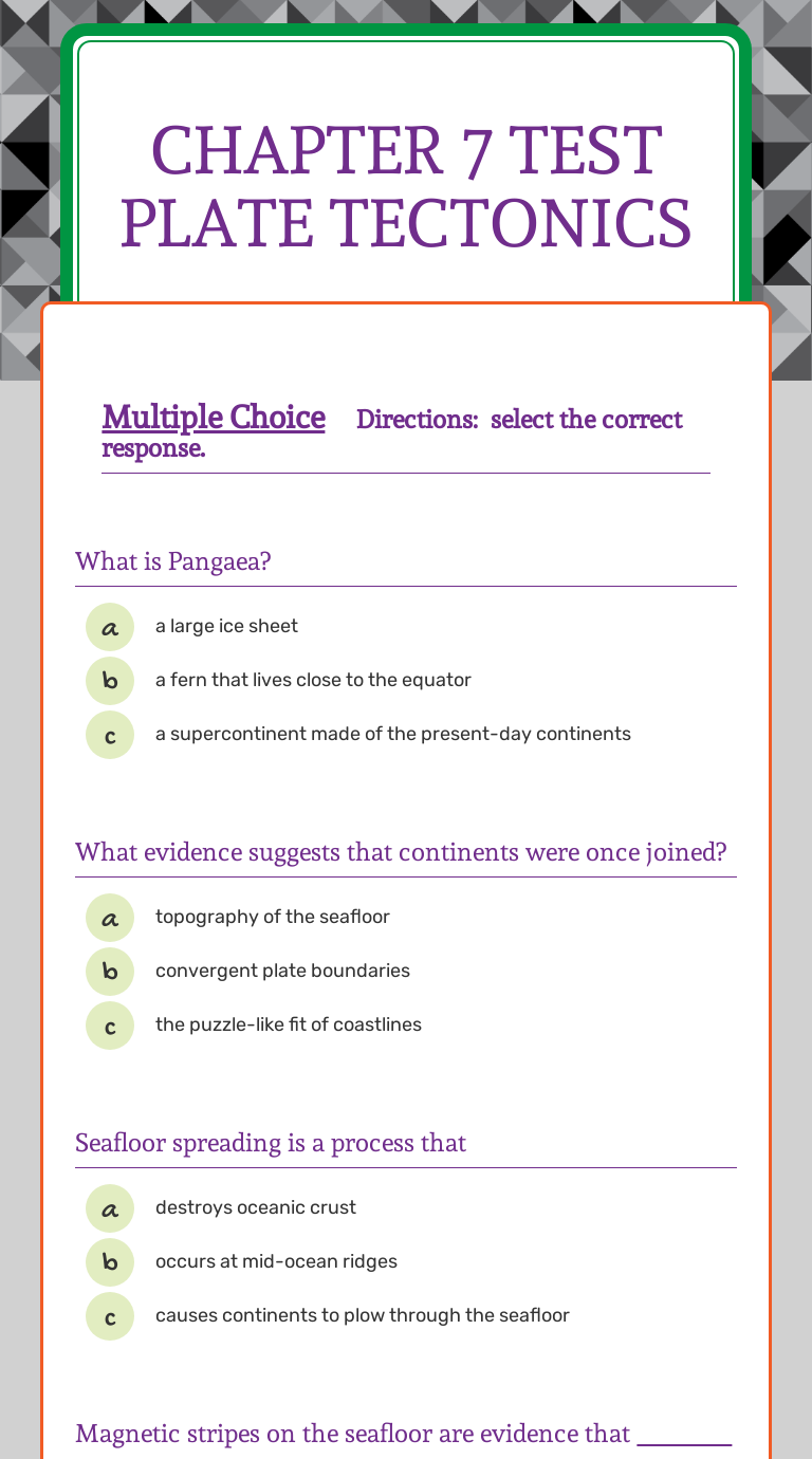 Chapter 7 test Plate Tectonics Interactive Worksheet by Valerie Hill Wizer.me