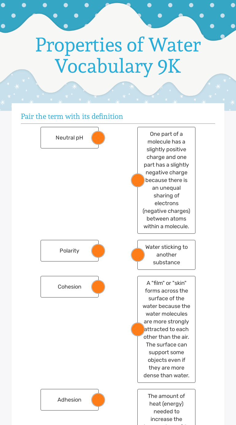 Properties of Water Vocabulary 9K Interactive Worksheet by filiz
